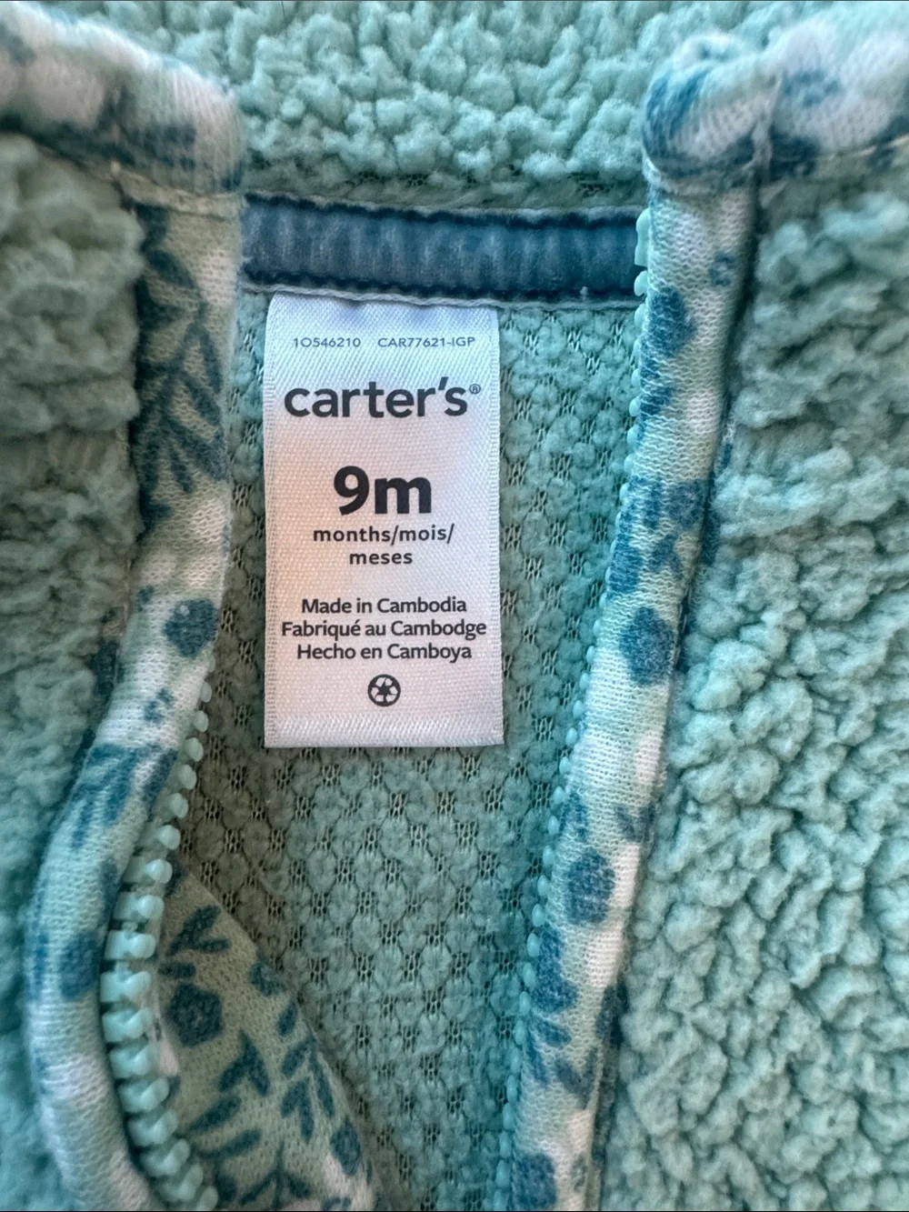 Carter's Mint Green Sherpa One-Piece Baby Bodysuit